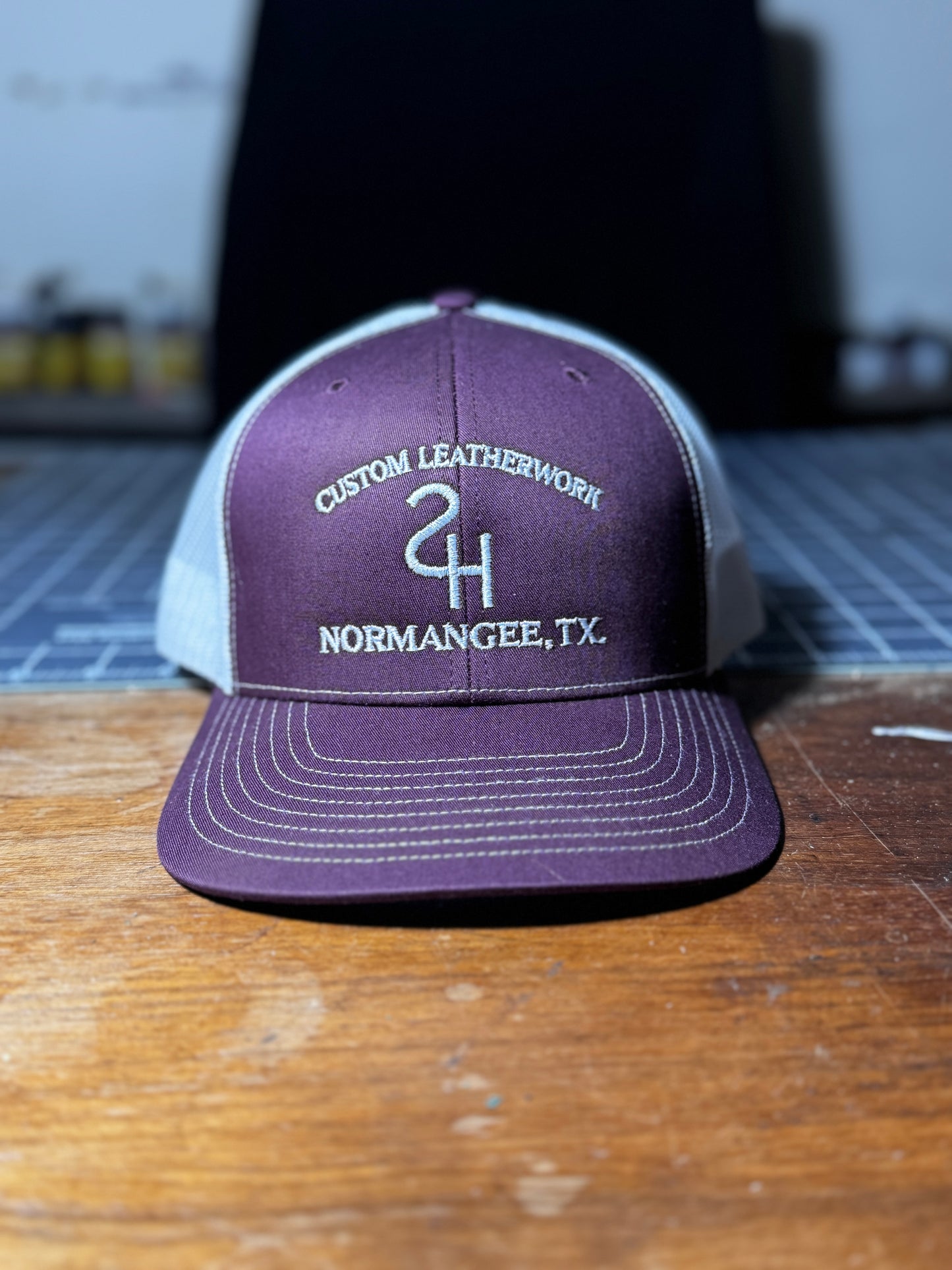 Maroon trucker